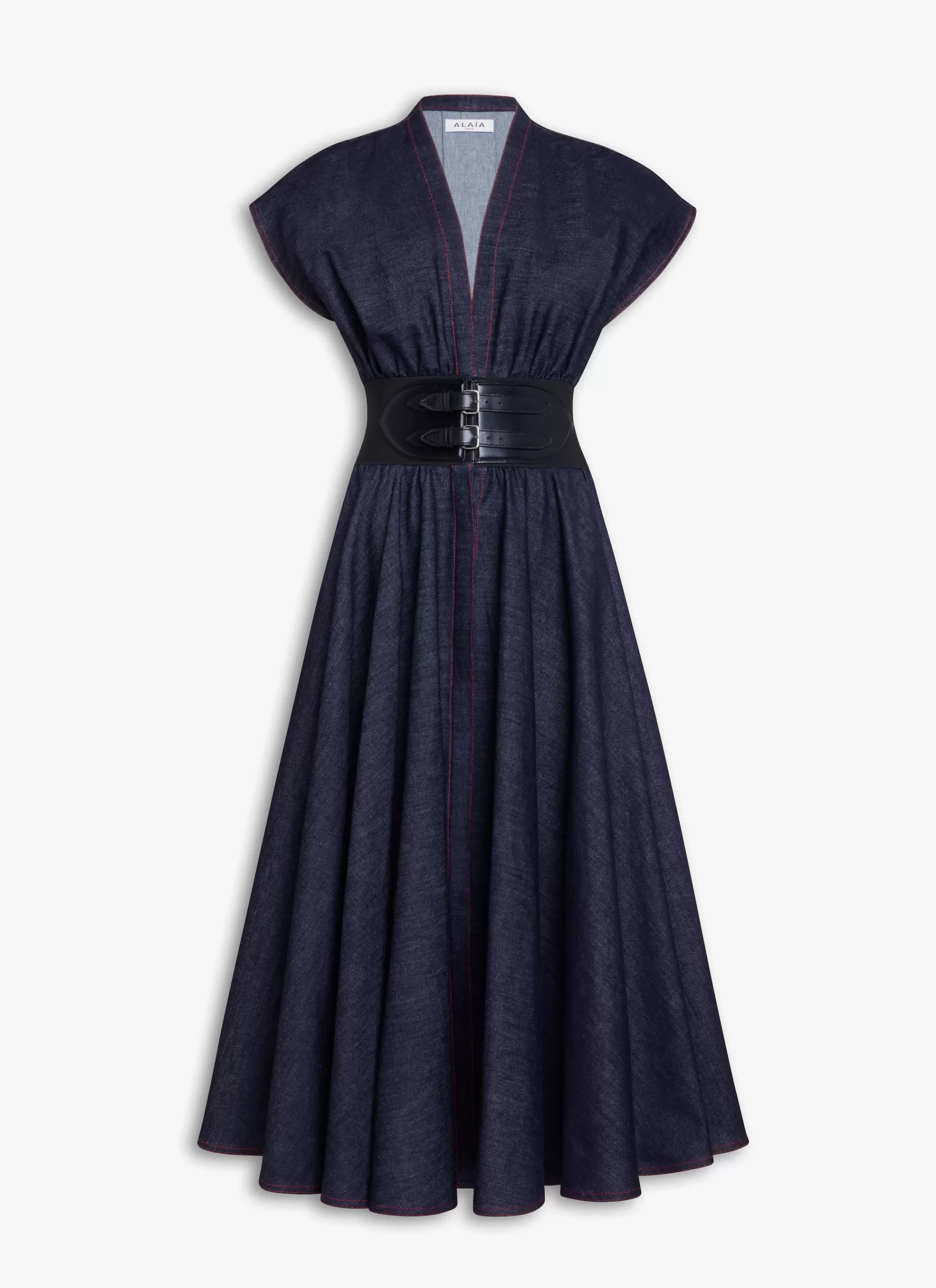 Alaïa KLEID MIT GÜRTEL AUS STRETCH-RAW-DENIM< Denim | Kleider