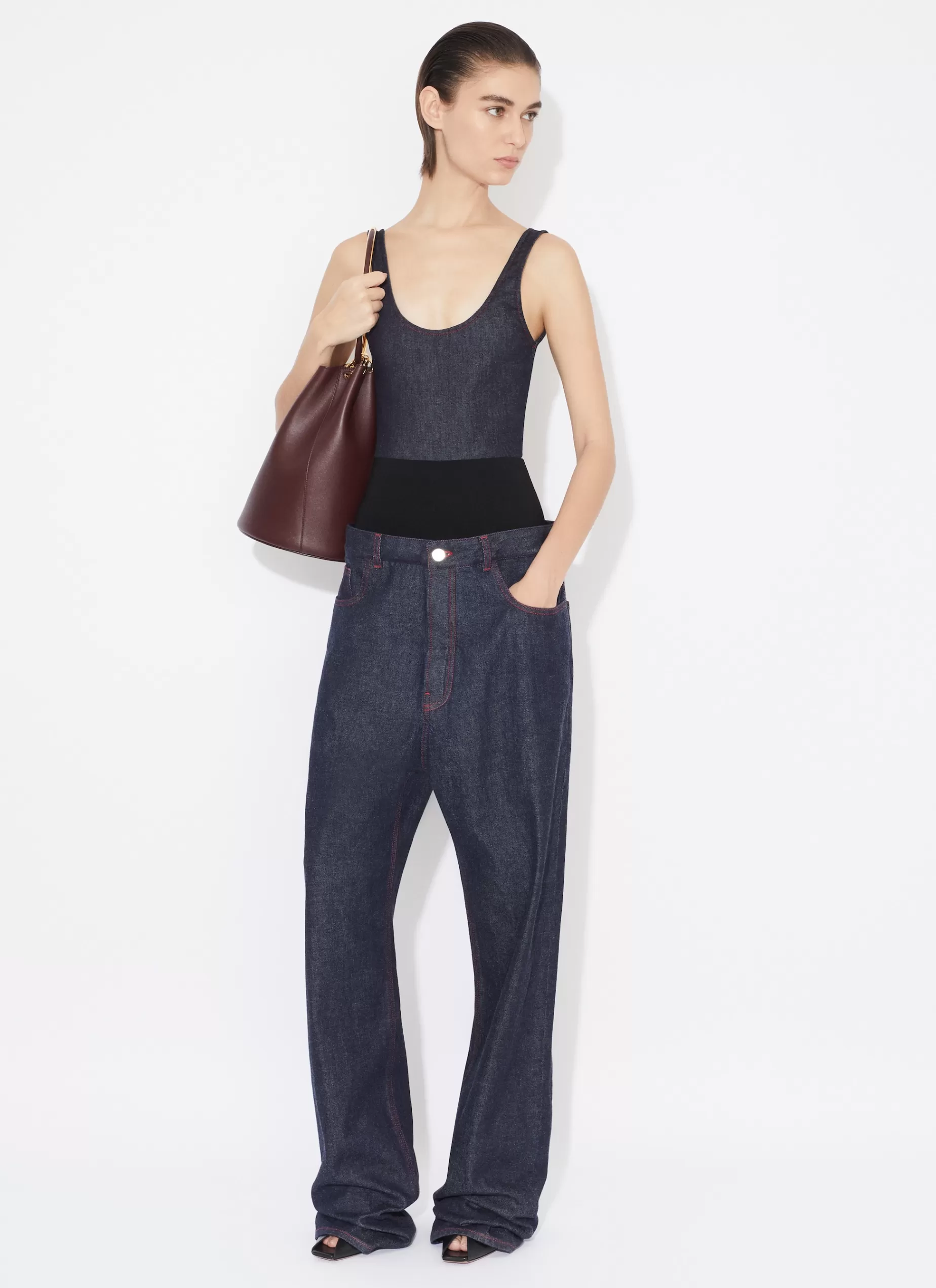 Alaïa TANK-BODY AUS STRETCH-DENIM< Denim | Bodysuits & Leggings